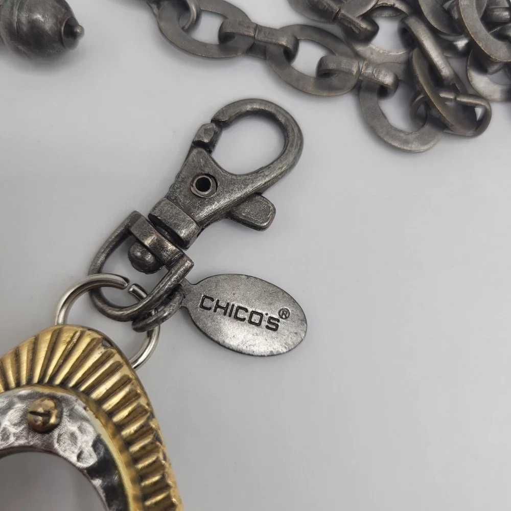 Chico's Belt OS Gold Silver Mixed Metal Hammered Oval Link Chain Adjustable Boho